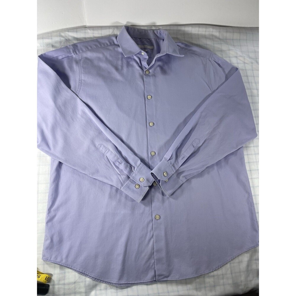 Perry Ellis Portfolio Dress Shirt Mens Large L 16.5 34/35 Purple Classic Fit